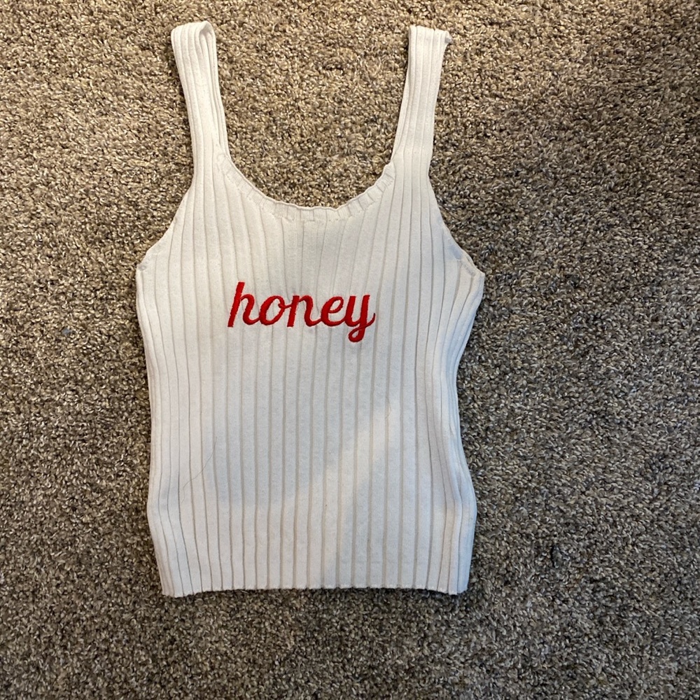 White “honey” embroidered tank top